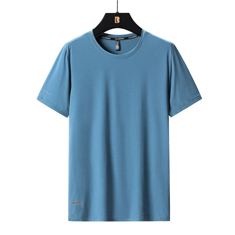 High-Quality Ice Silk T-Shirts Men Plus Size 8XL Male Tshirt Fat Man Tee Shirt Breathable Wearing Tee Tops Running Fast Shipping