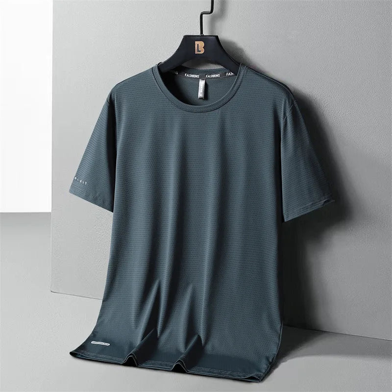 High-Quality Ice Silk T-Shirts Men Plus Size 8XL Male Tshirt Fat Man Tee Shirt Breathable Wearing Tee Tops Running Fast Shipping