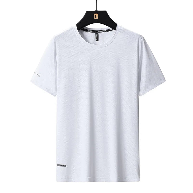 High-Quality Ice Silk T-Shirts Men Plus Size 8XL Male Tshirt Fat Man Tee Shirt Breathable Wearing Tee Tops Running Fast Shipping