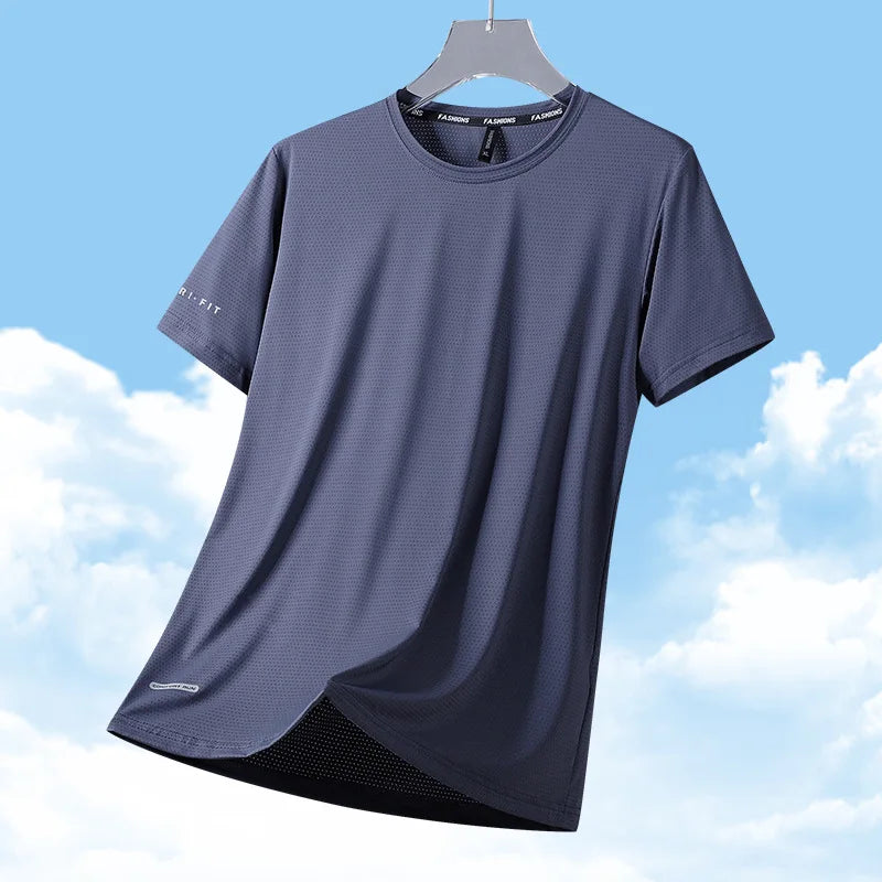 High-Quality Ice Silk T-Shirts Men Plus Size 8XL Male Tshirt Fat Man Tee Shirt Breathable Wearing Tee Tops Running Fast Shipping
