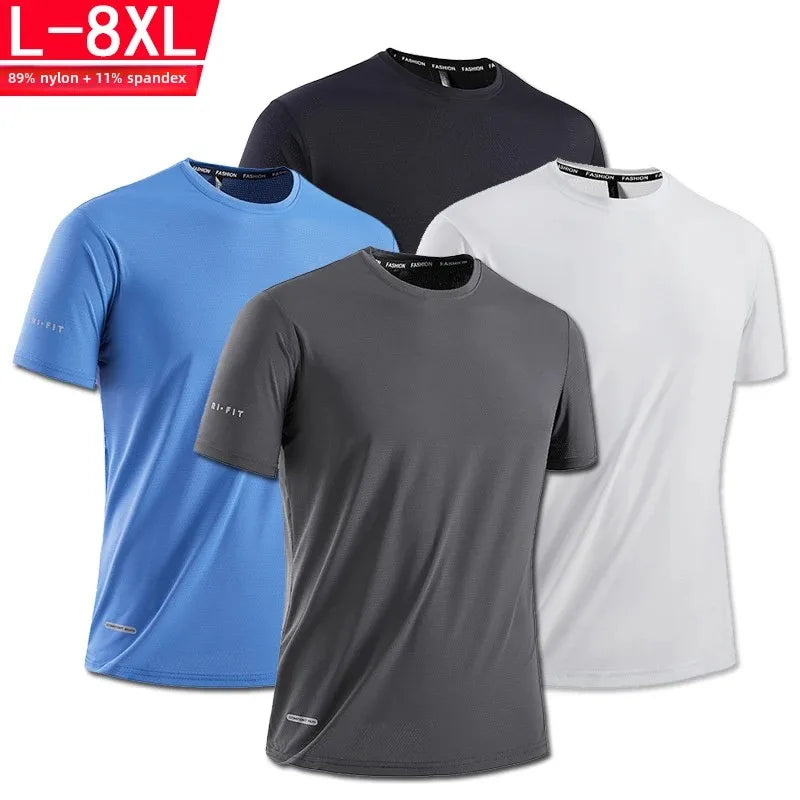 High-Quality Ice Silk T-Shirts Men Plus Size 8XL Male Tshirt Fat Man Tee Shirt Breathable Wearing Tee Tops Running Fast Shipping
