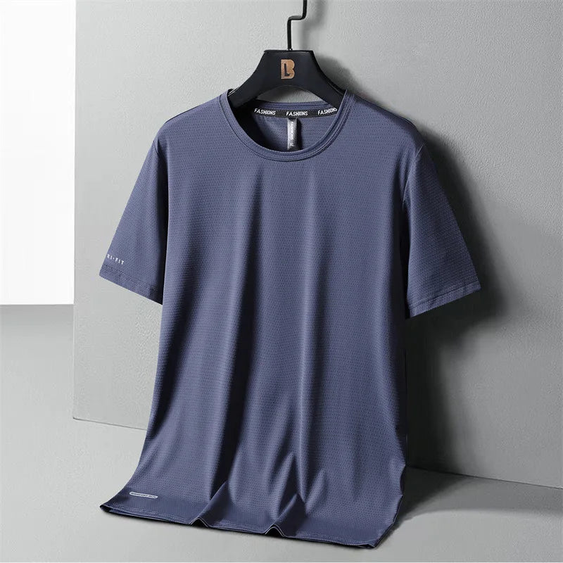 High-Quality Ice Silk T-Shirts Men Plus Size 8XL Male Tshirt Fat Man Tee Shirt Breathable Wearing Tee Tops Running Fast Shipping