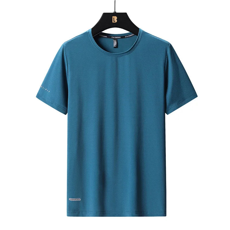 High-Quality Ice Silk T-Shirts Men Plus Size 8XL Male Tshirt Fat Man Tee Shirt Breathable Wearing Tee Tops Running Fast Shipping
